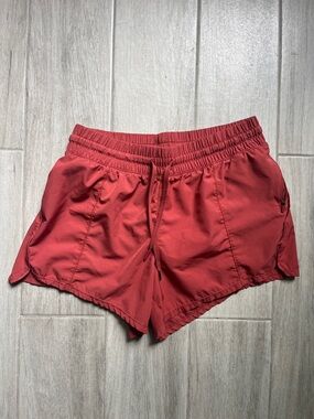 90 Degree By Reflex Coral-Red Athletic Shorts with Elastic Waist
